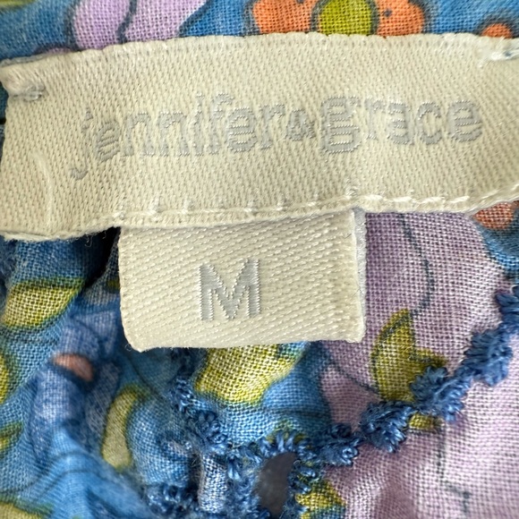 Jennife& Grace eyelet Floral ruffle trim short sleeve Top size M 100% cotton - Picture 7 of 9